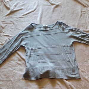 Light Blue Women's Knit Sweater - Casual Striped Texture